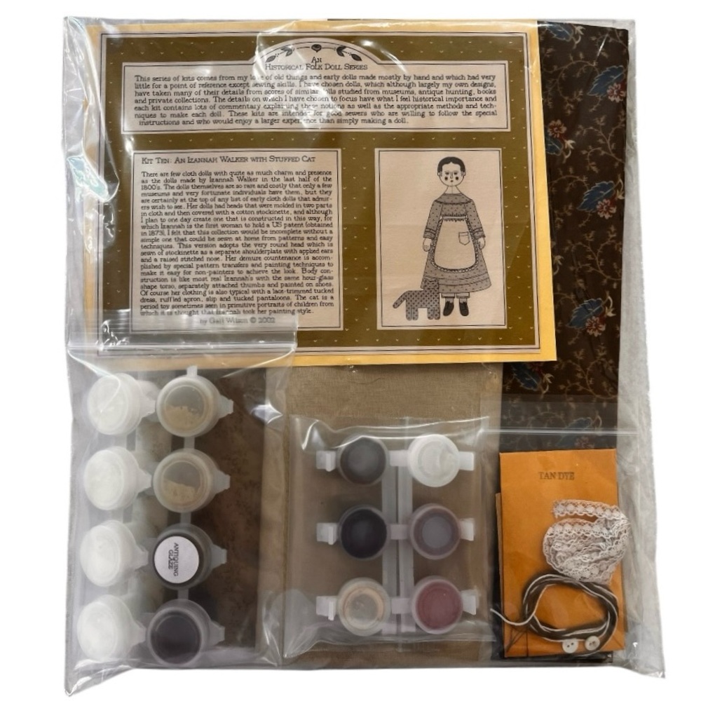 Gail Wilson Vintage Historical Folk Doll Kit:Ten lazannah Walker w/Cat Very Rare